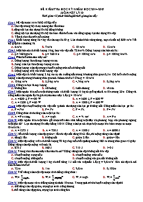 Bộ đề kiểm tra học kỳ II môn Vật lý Lớp 10 - Năm học 2014-2015